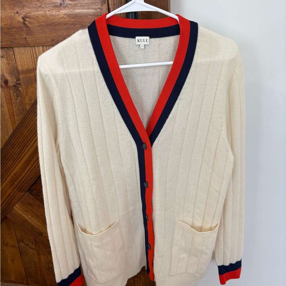 KULE Cream Sweater with Navy and Red Accents